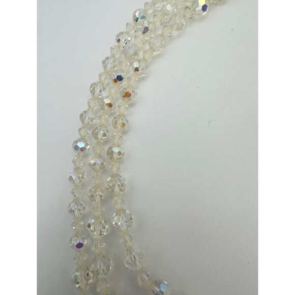 1950s vintage triple 3 strand faceted aurora borealis glass beaded necklace - Picture 8 of 10